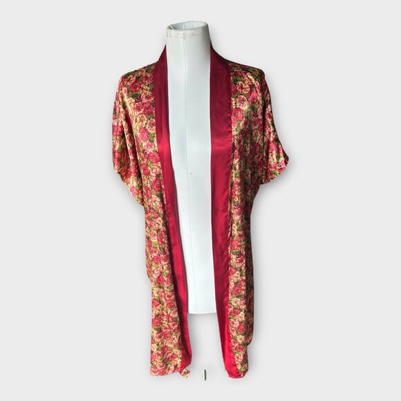 Vintage Pinx Floral Satin Kimono Robe OS Cottagecore Boho Chic Dressing Gown - Picture 11 of 13